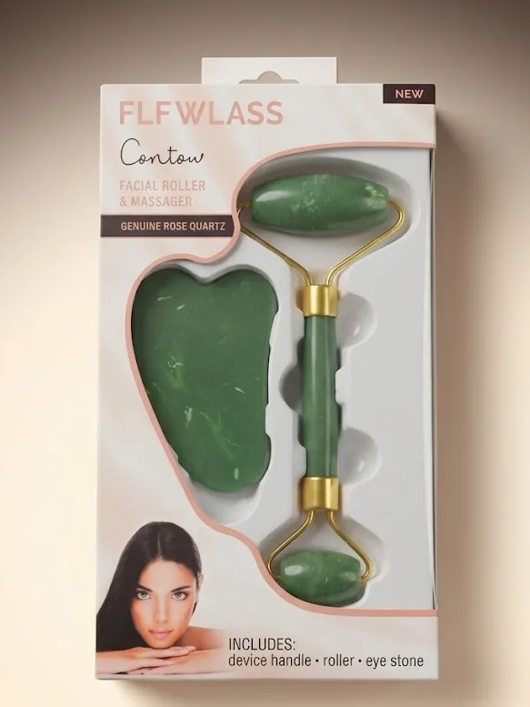 💚 FLFWLASS Contour — Facial Roller & Massager | Genuine Rose Quartz | TO'PLAM