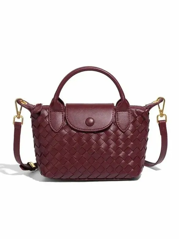 👜 Bottega Veneta — Мини сумка плетёная кожаная (Burgundy/Бордо)
