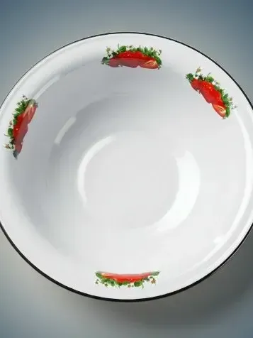 Большой белый эмалированный таз с рисунком клубники (Enamel Basin)