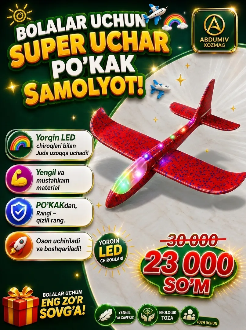 LED chiroqli uchar po'kak samolyot (Qizil)