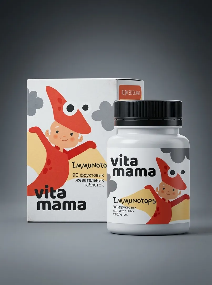 Vitamama Immunotops mevali chaynaladigan tabletkalar