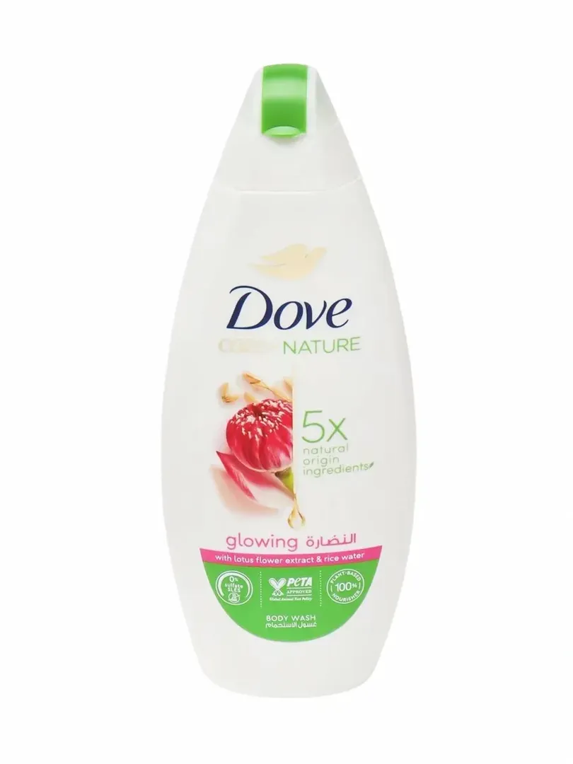Dove Care by Nature — "Glowing" Lotus guli va guruch suvi bilan dus geli