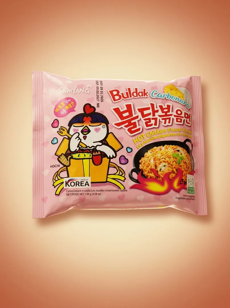 Samyang Buldak Carbonara tez tayyorlanadigan lapsha