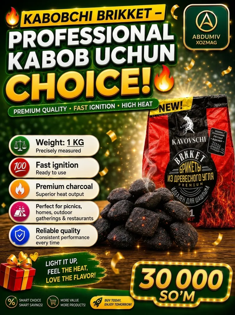 Kabobchi briket 1 kg - Tez yonuvchi ko'mir